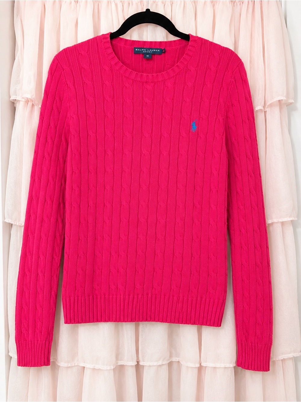 Ralph Lauren Bright Pink Cable-Knit Crewneck Sweater